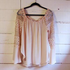 Elegant Lace Sleeve Blouse - Pink